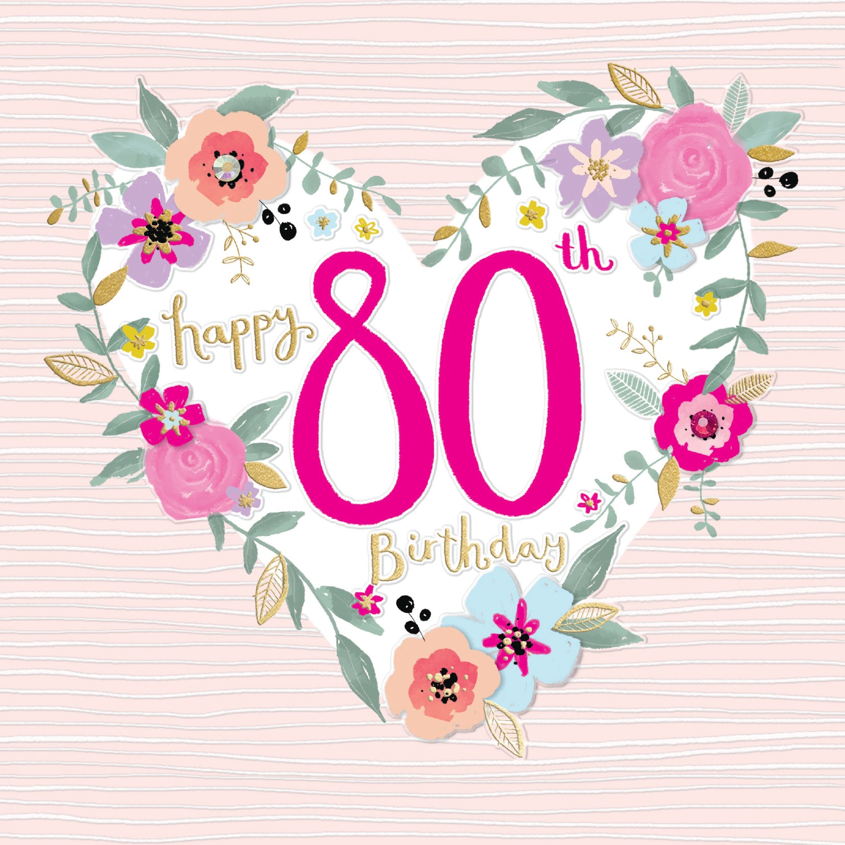 Floral Heart 80th Birthday Card - Penny Black